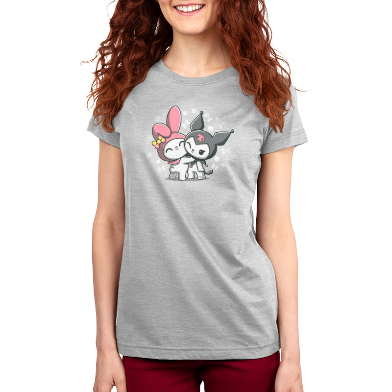 A women's officially licensed My Melody and Kuromi t-shirt by Sanrio featuring a cat and bunny.
