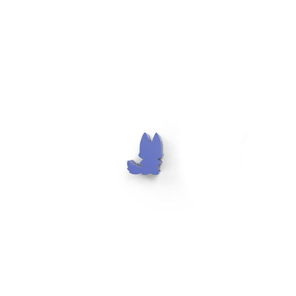 A blue, fox-shaped pin with a minimalist design lies against a plain white background, reminiscent of the charming wooden meeples from the Here to Slay: Warriors & Druids Meeples by Unstable Games.