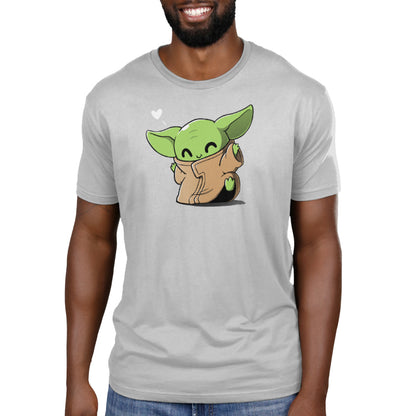 Official licensed Star Wars Happy Dance t-shirt featuring Baby Yoda in gray.