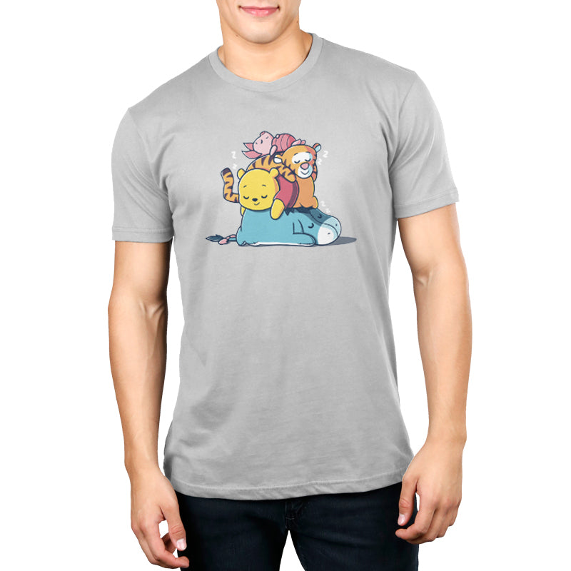 A gray Hard at Work t-shirt with a cat and a dog on it, officially licensed by Disney.