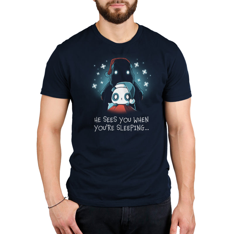 Be safe this Christmas with your He Sees You When You're Sleeping men's T-shirt from TeeTurtle.