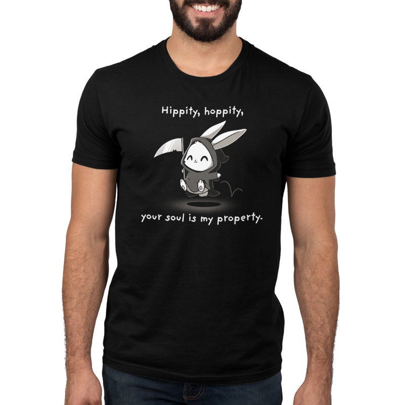 A spooky black Hippity Hoppity Your Soul is My Property (Glow) t-shirt from TeeTurtle.