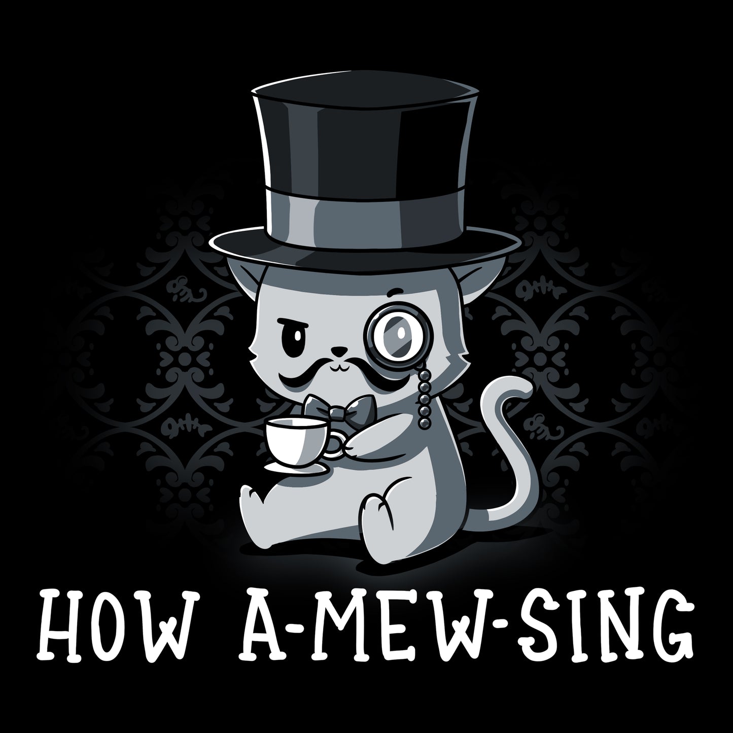 A TeeTurtle How A-mew-sing shirt featuring a cat in a top hat.