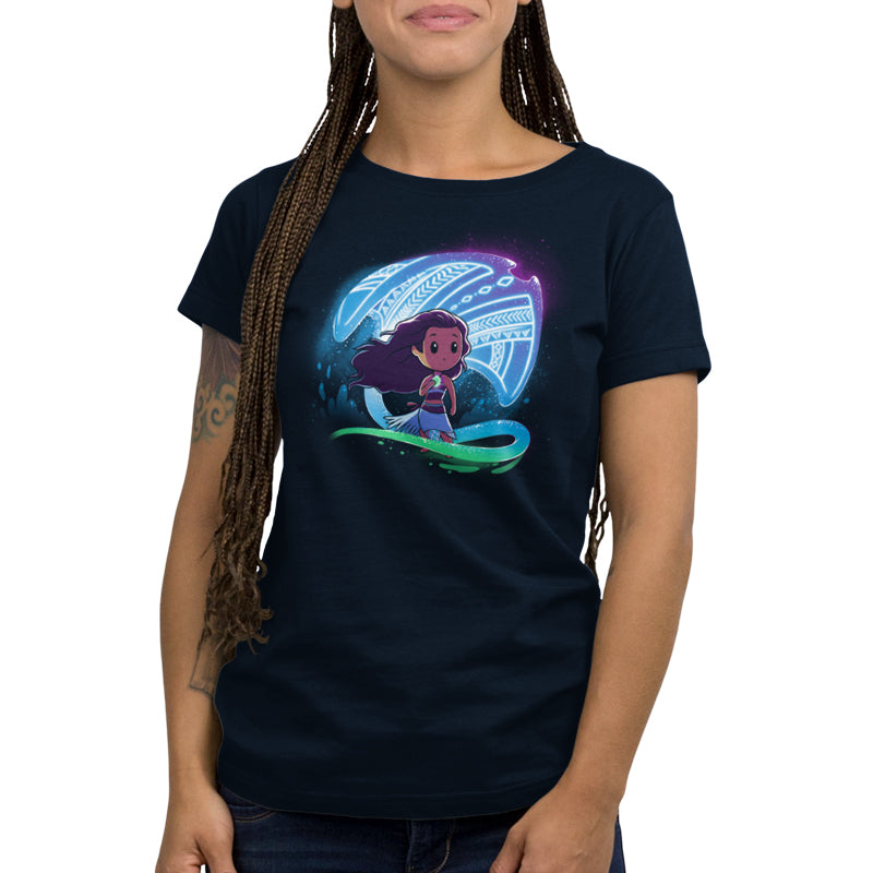 A Disney Officially Licensed women's t-shirt featuring the "How Far I'll Go" mermaid image made with Ringspun Cotton.