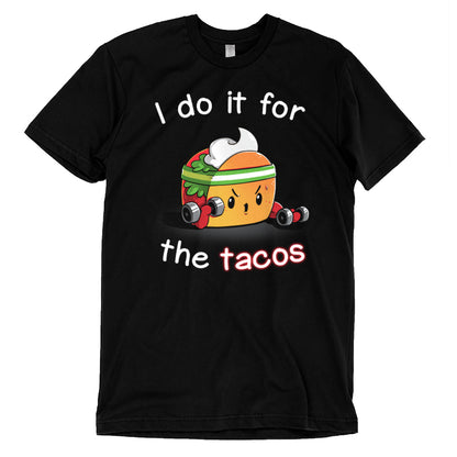 Premium Cotton T-shirt_TeeTurtle For the Tacos black t-shirt featuring a taco lifting weights.