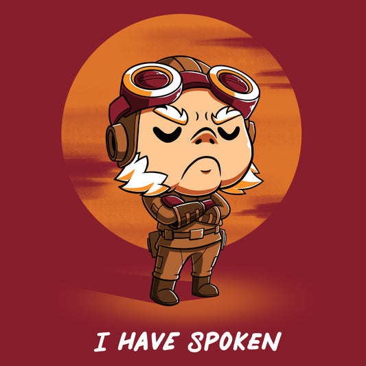 Cartoon character wearing Star Wars Mandalorian T-shirt with goggles and the words I Have Spoken.