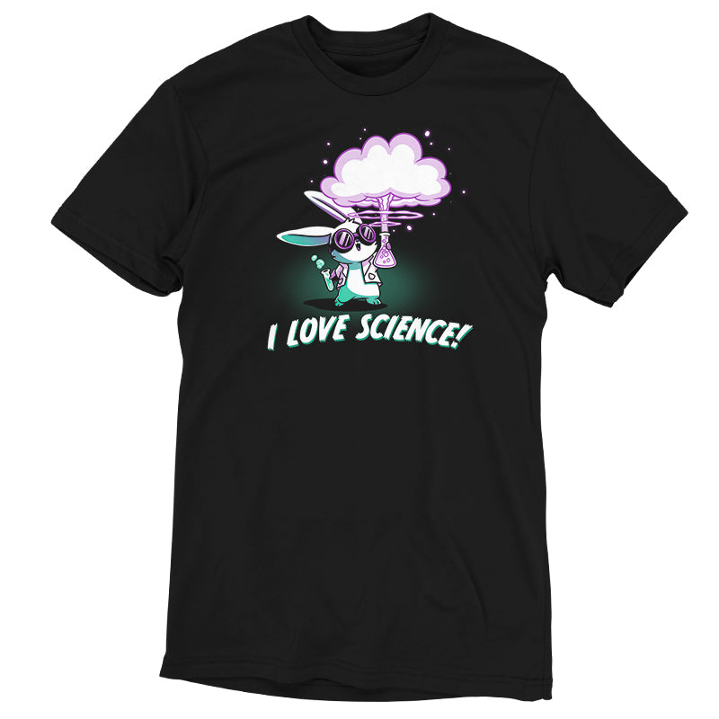 A black I Love Science t-shirt expressing love for science by TeeTurtle.