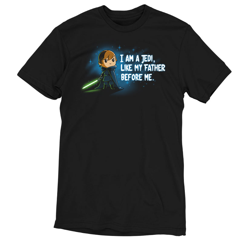 An officially licensed Star Wars T-shirt that says "I'm a Jedi father, Star Wars before me.