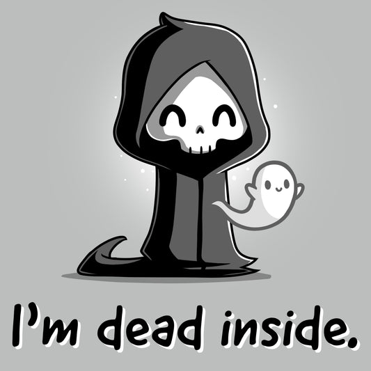 A cartoon grim reaper, smiling, with a ghost on its right, graces the front of this super soft cotton monsterdigital 