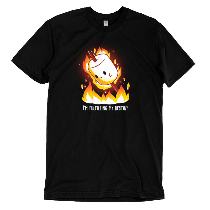 A TeeTurtle "I'm Fulfilling My Destiny" T-shirt with a flame on it.
