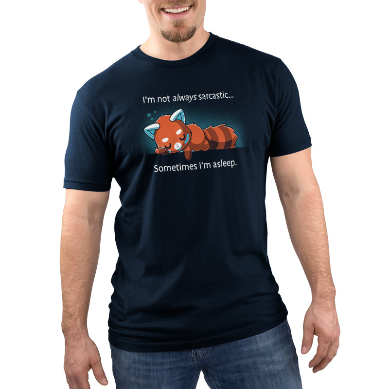 A snarky man wearing a TeeTurtle "I'm Not Always Sarcastic" t-shirt.