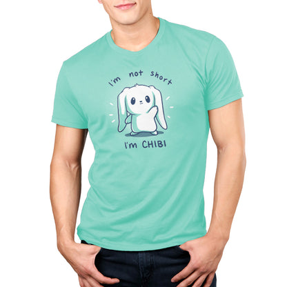 A man wearing a "I'm Not Short, I'm Chibi!" t-shirt from TeeTurtle.