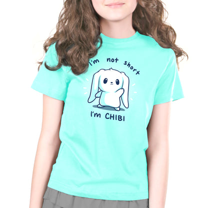 A girl wearing an I'm Not Short, I'm Chibi! t-shirt by TeeTurtle.