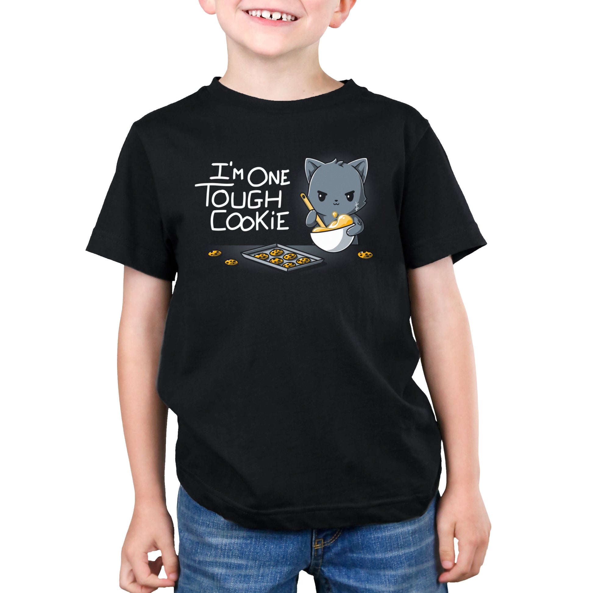 TeeTurtle's "I'm One Tough Cookie" black t-shirt for kids.