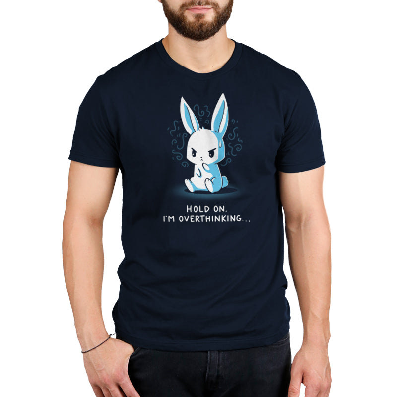 An "I'm Overthinking" navy blue men's t-shirt with a bunny on it by TeeTurtle.