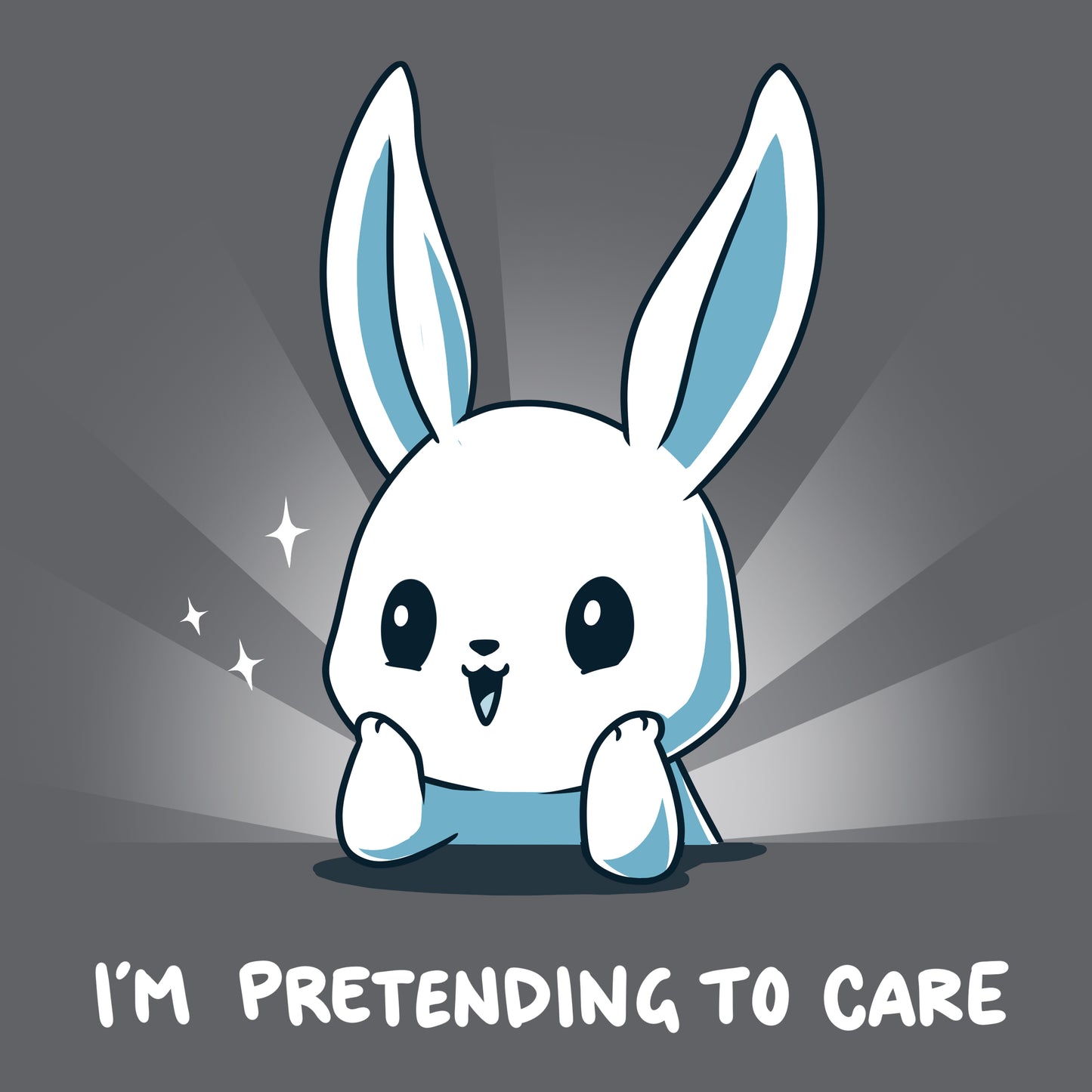 Premium Cotton T-shirt_TeeTurtle I'm Pretending to Care charcoal gray t-shirt featuring a sarcastic bunny pretending to care