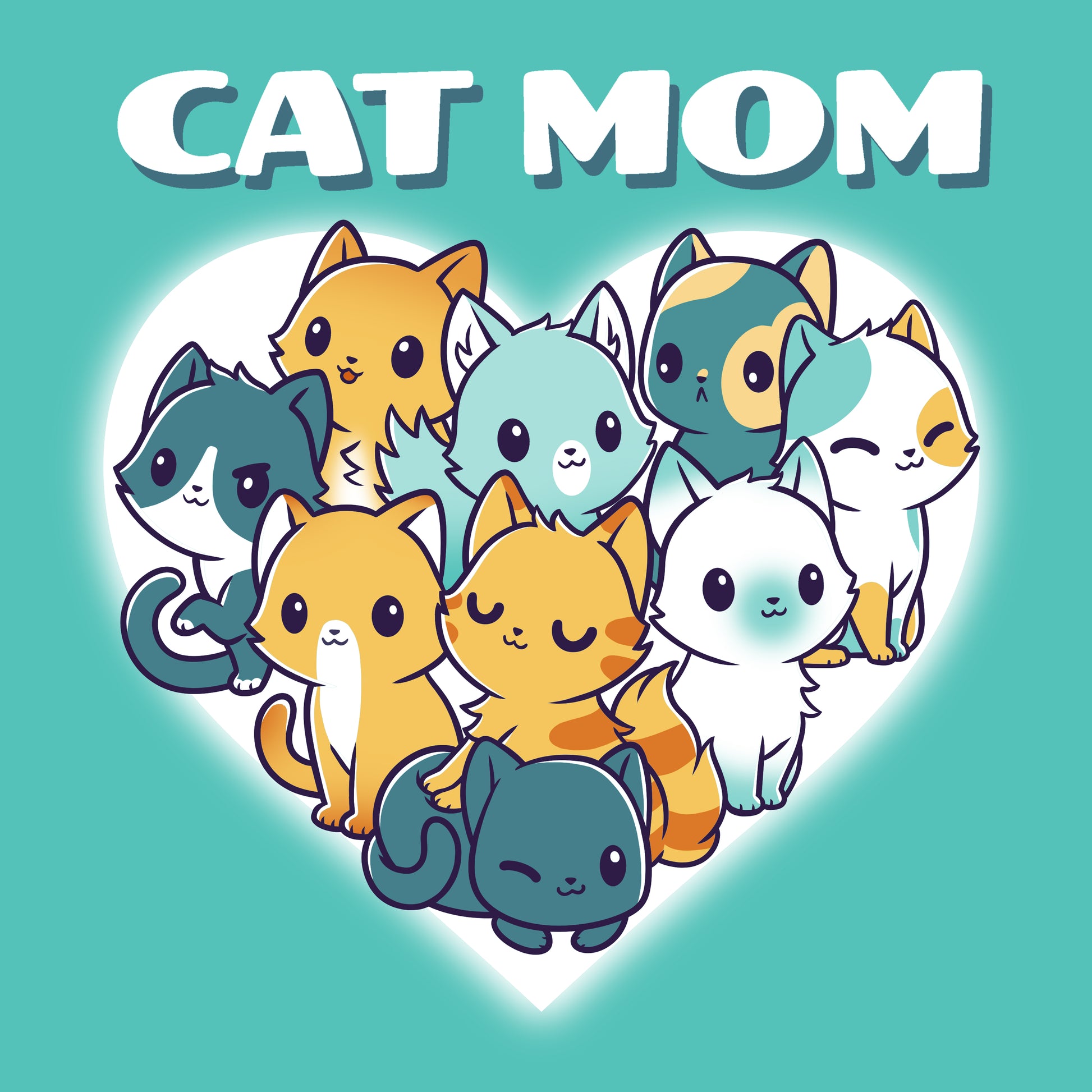 A group of cats in a heart shape with the words "I'm a Cat Mom" and Caribbean Blue TeeTurtle t-shirt.