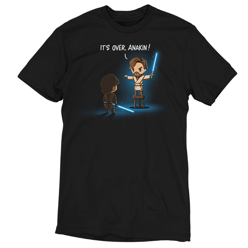 A licensed black t-shirt featuring Obi-Wan and a lightsaber from the product It's Over, Anakin by Star Wars.