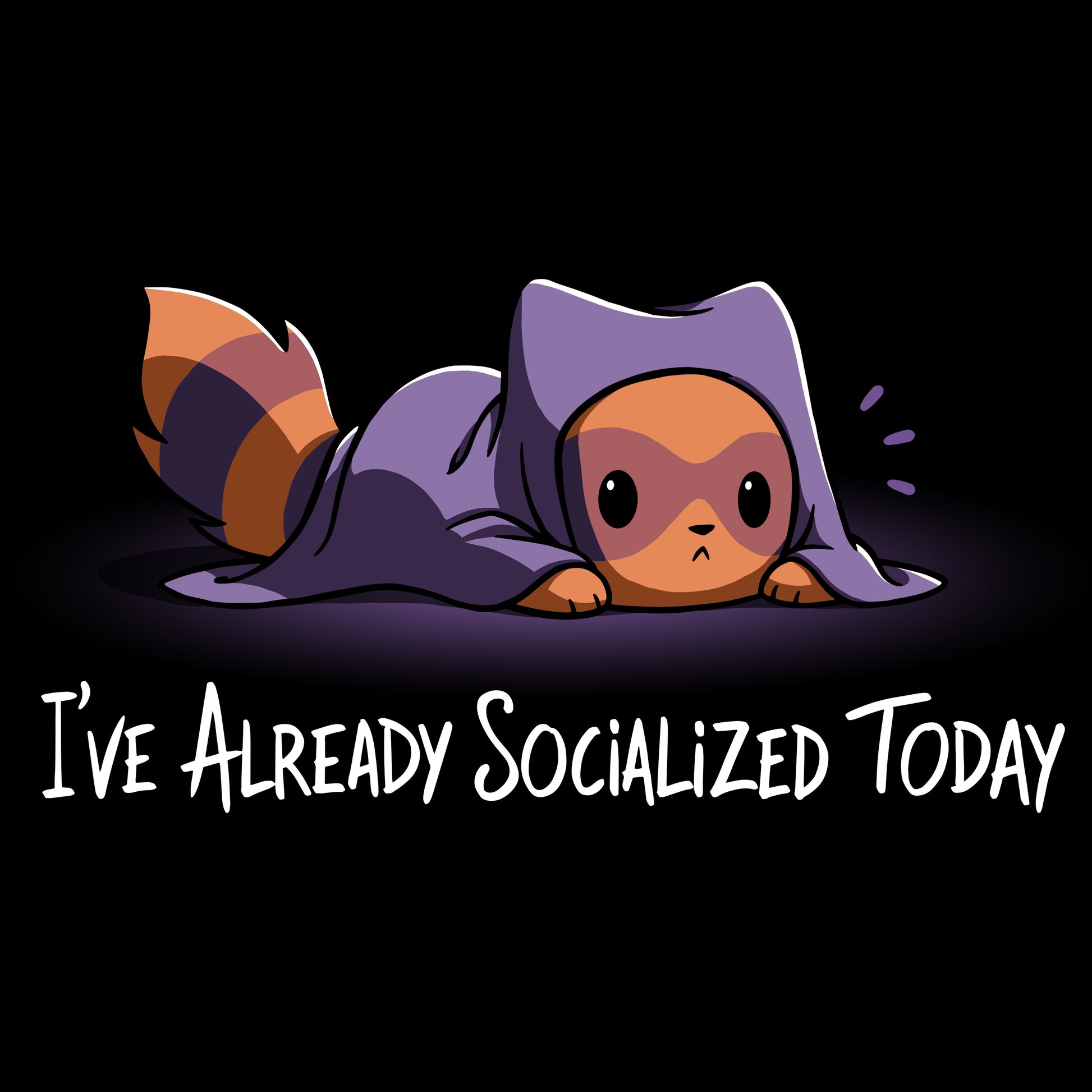 A comfortable t-shirt by TeeTurtle featuring a cartoon raccoon proudly declaring "I've Already Socialized Today".