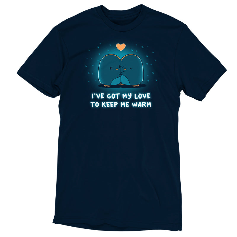 Navy blue "I've Got My Love to Keep Me Warm" TeeTurtle unisex T-shirt.