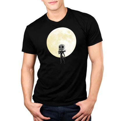 Officially Licensed Disney Nightmare Before Christmas Shadow on the Moon black t-shirt featuring a man standing in front of a full moon.