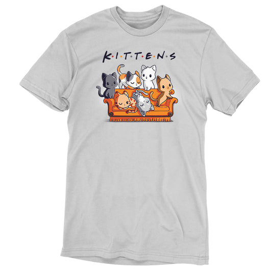 A comfortable grey Kittens t-shirt featuring adorable kittens lounging on a couch, by TeeTurtle.