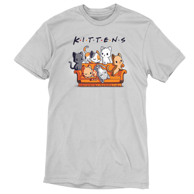 A comfortable grey Kittens t-shirt featuring adorable kittens lounging on a couch, by TeeTurtle.