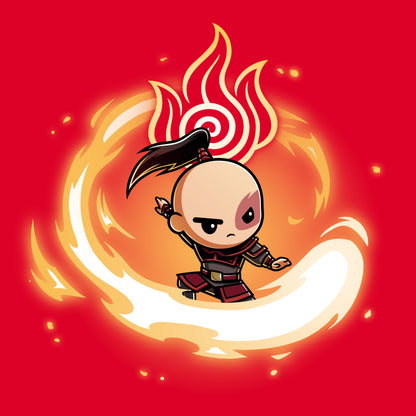 Premium Cotton T-shirt_TeeTurtle red Fire Nation Premium Cotton T-shirt featuring Zuko from Avatar: The Last Airbender surrounded by a swirl of fire with a determined expressin on his face and the fire nation symbol behind and above him.