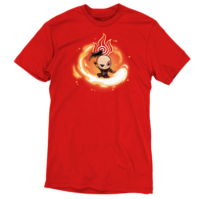 Premium Cotton T-shirt_TeeTurtle red Fire Nation Premium Cotton T-shirt featuring Zuko from Avatar: The Last Airbender surrounded by a swirl of fire with a determined expressin on his face and the fire nation symbol behind and above him.