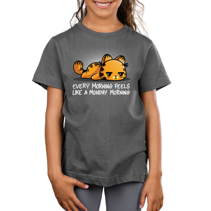 Premium Cotton T-shirt_TeeTurtle charcoal gray Every Morning Feels Like A Monday Morning apparel featuring a tired Garfield lying down.