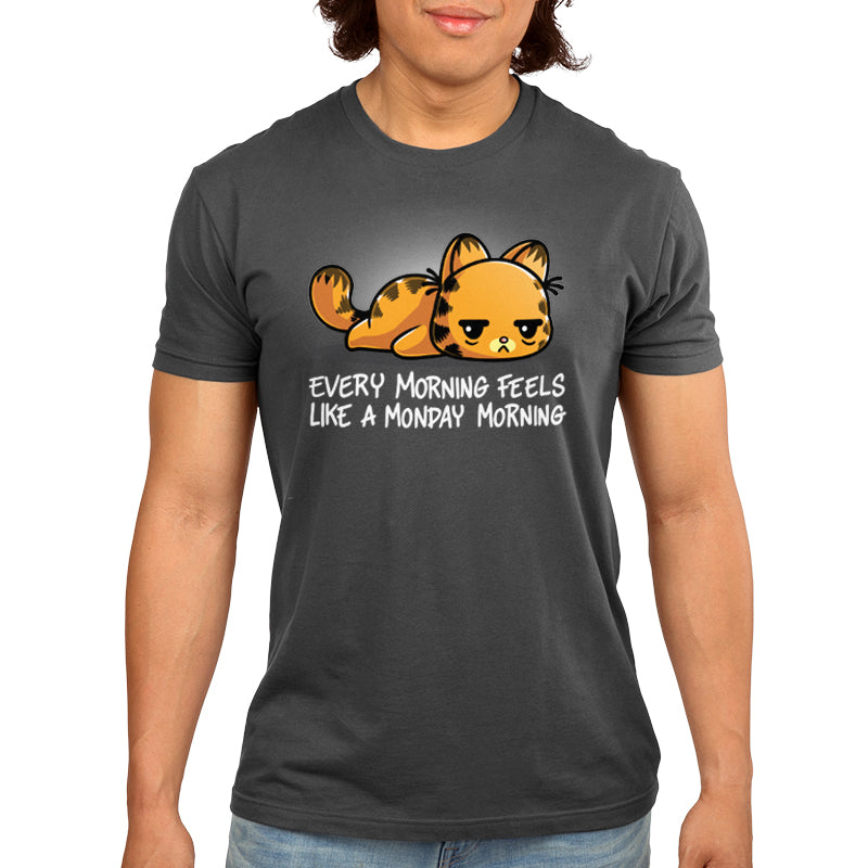 Premium Cotton T-shirt_TeeTurtle charcoal gray Every Morning Feels Like A Monday Morning apparel featuring a tired Garfield lying down.