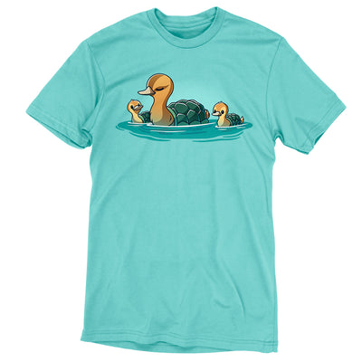 Premium Cotton T-shirt_TeeTurtle Caribbean blue Turtle Ducks apparel featuring a family of swimming turtle ducks.