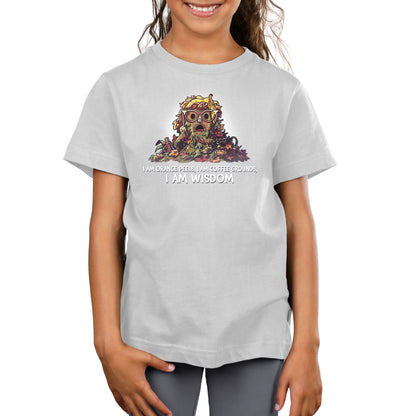 Premium Cotton T-shirt_TeeTurtle silver gray I Am Wisdom apparel featuring Marjory the Trash Heap from Fraggle Rock with her iconic saying as a caption, “I am Orange peels, I am Coffee Grounds, I am Wisdom“.