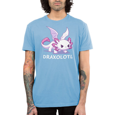 Premium Cotton T-shirt_TeeTurtle light blue Draxolotl apparel featuring a white axolotl with a fierce expression and dragon wings.