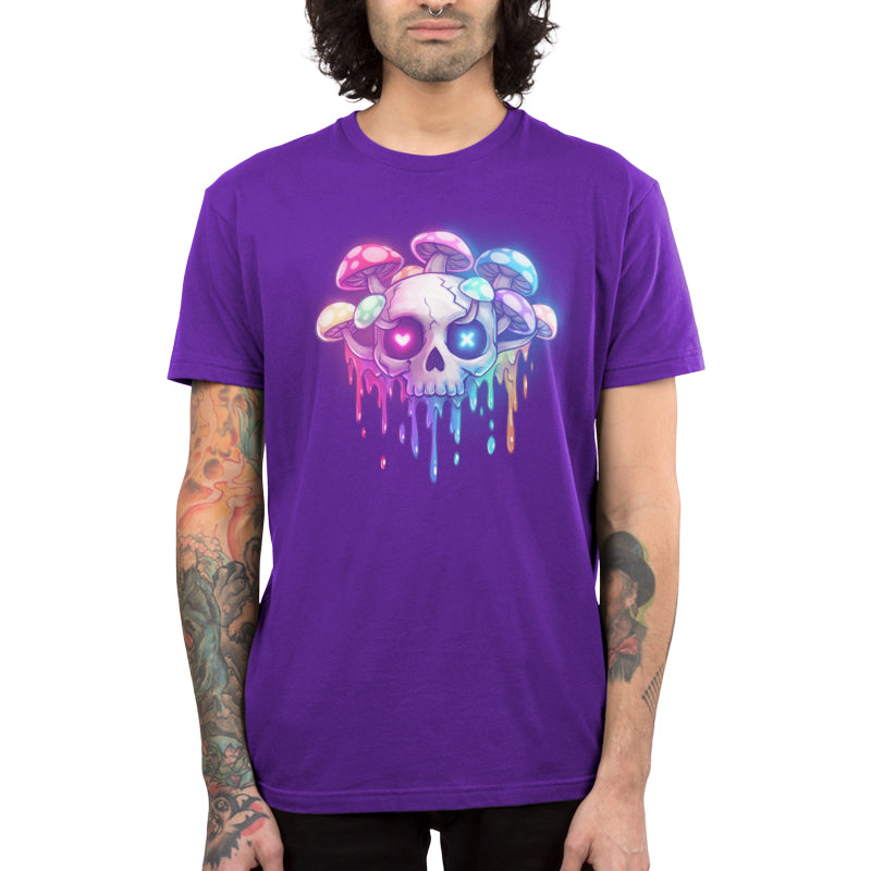 Premium Cotton T-shirt_TeeTurtle purple Drippy Rainbow Skull apparel featuring a skull with mushrooms growing out of it.