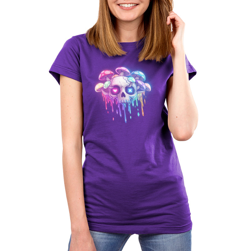 Premium Cotton T-shirt_TeeTurtle purple Drippy Rainbow Skull apparel featuring a skull with mushrooms growing out of it.