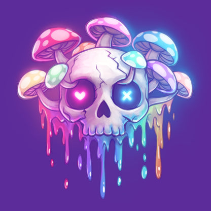 Premium Cotton T-shirt_TeeTurtle purple Drippy Rainbow Skull apparel featuring a skull with mushrooms growing out of it.