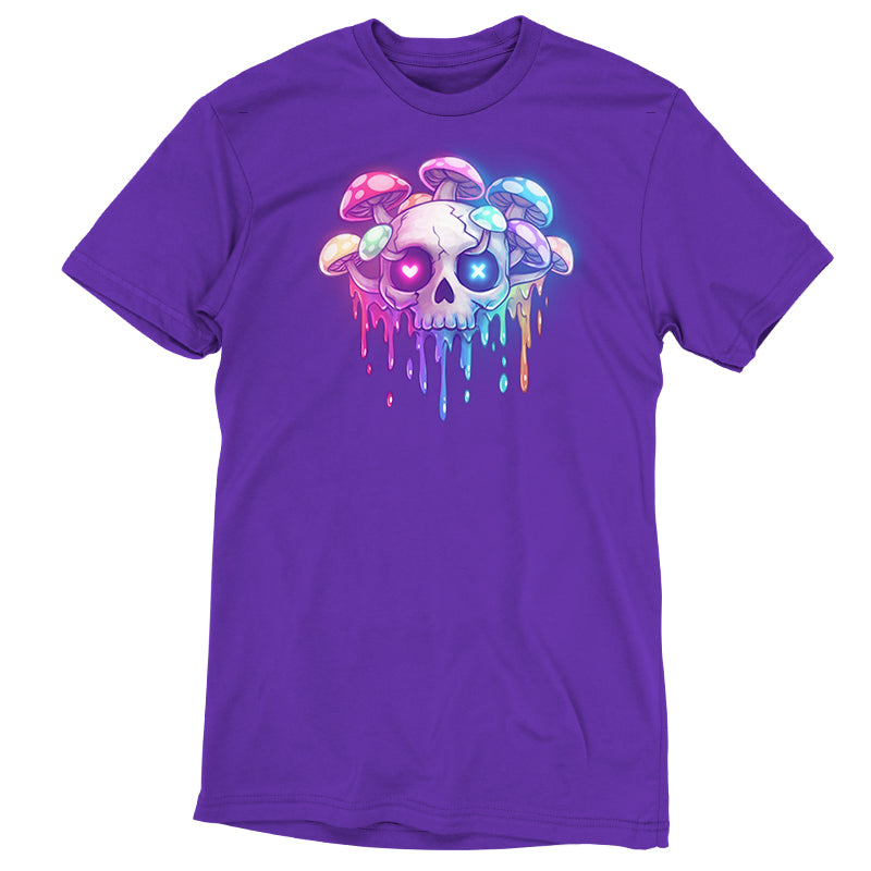 Premium Cotton T-shirt_TeeTurtle purple Drippy Rainbow Skull apparel featuring a skull with mushrooms growing out of it.