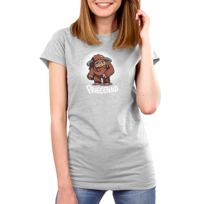 Premium Cotton T-shirt_TeeTurtle silver gray Frieeennd apparel featuring a sad Ludo, with the caption, “Frieeennd“.