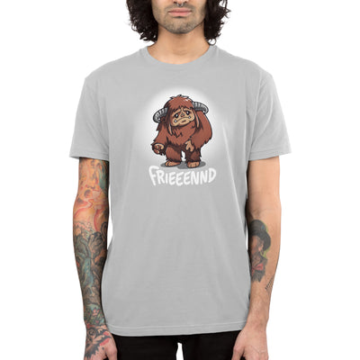 Premium Cotton T-shirt_TeeTurtle silver gray Frieeennd apparel featuring a sad Ludo, with the caption, “Frieeennd“.