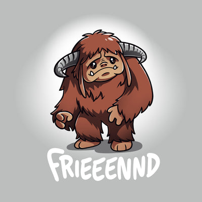 Premium Cotton T-shirt_TeeTurtle silver gray Frieeennd apparel featuring a sad Ludo, with the caption, “Frieeennd“.