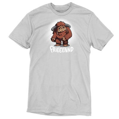 Premium Cotton T-shirt_TeeTurtle silver gray Frieeennd apparel featuring a sad Ludo, with the caption, “Frieeennd“.