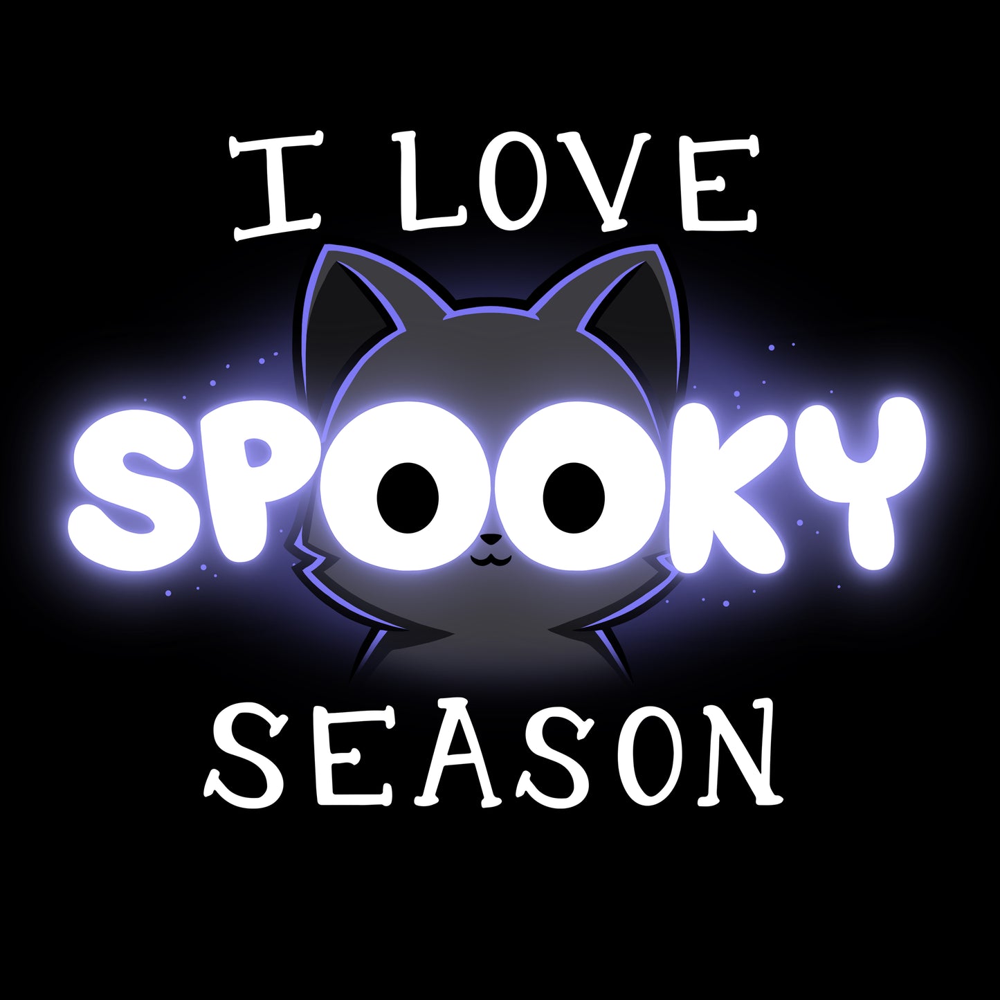 Premium Cotton T-shirt_TeeTurtle black I Love Spooky Season apparel featuring the caption, "I Love Spooky Season" with the two Os formed by the large eyes of a black cat.