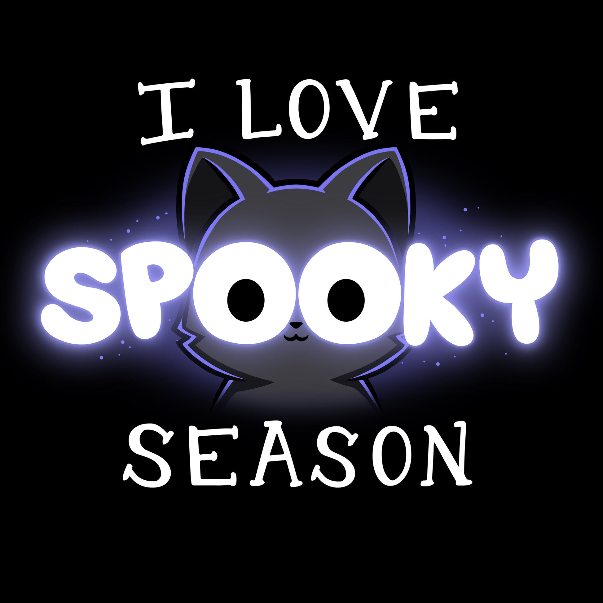 Premium Cotton T-shirt_TeeTurtle black I Love Spooky Season apparel featuring the caption, "I Love Spooky Season" with the two Os formed by the large eyes of a black cat.
