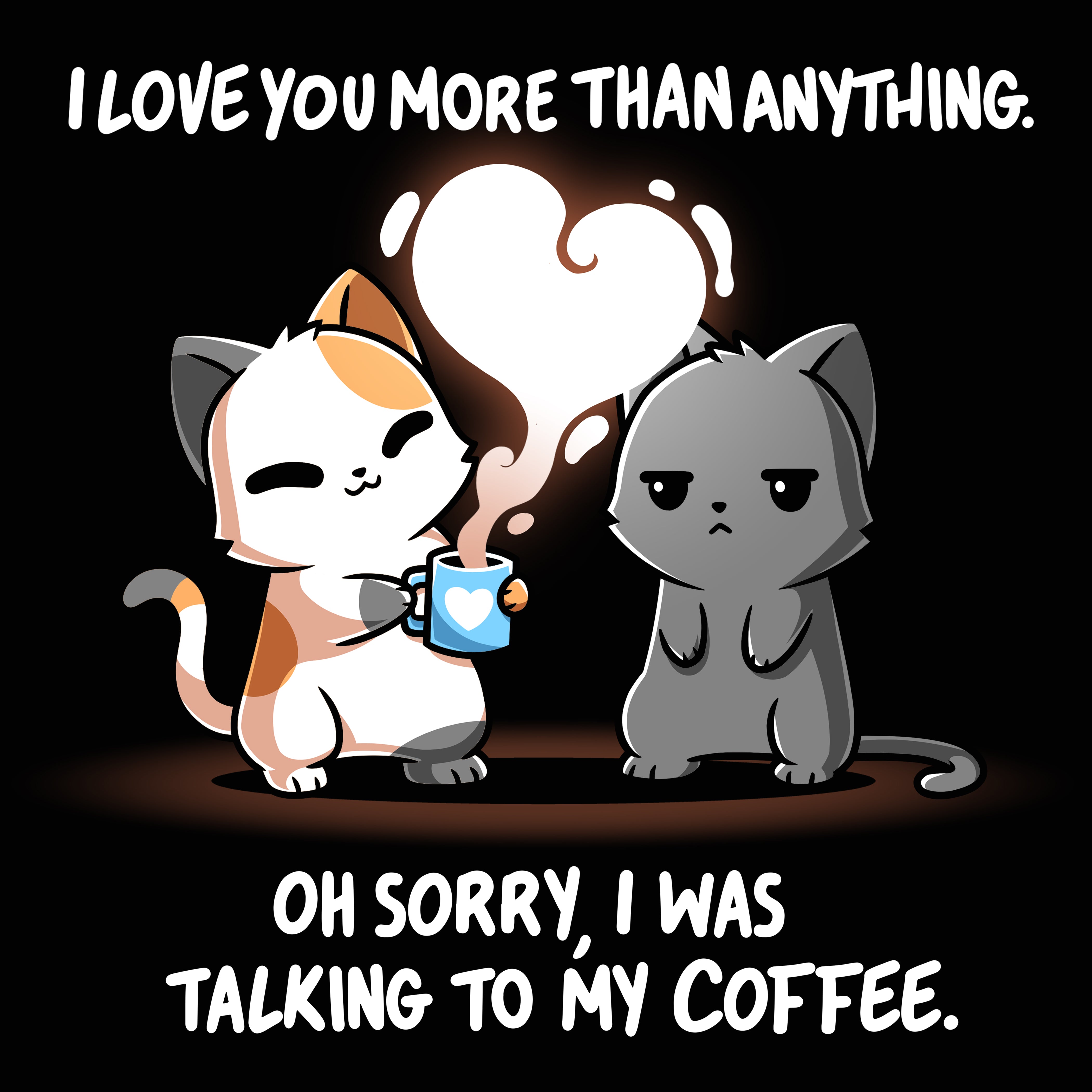 Premium Cotton T-shirt_TeeTurtle black I Love You Coffee apparel featuring a cat saying, 