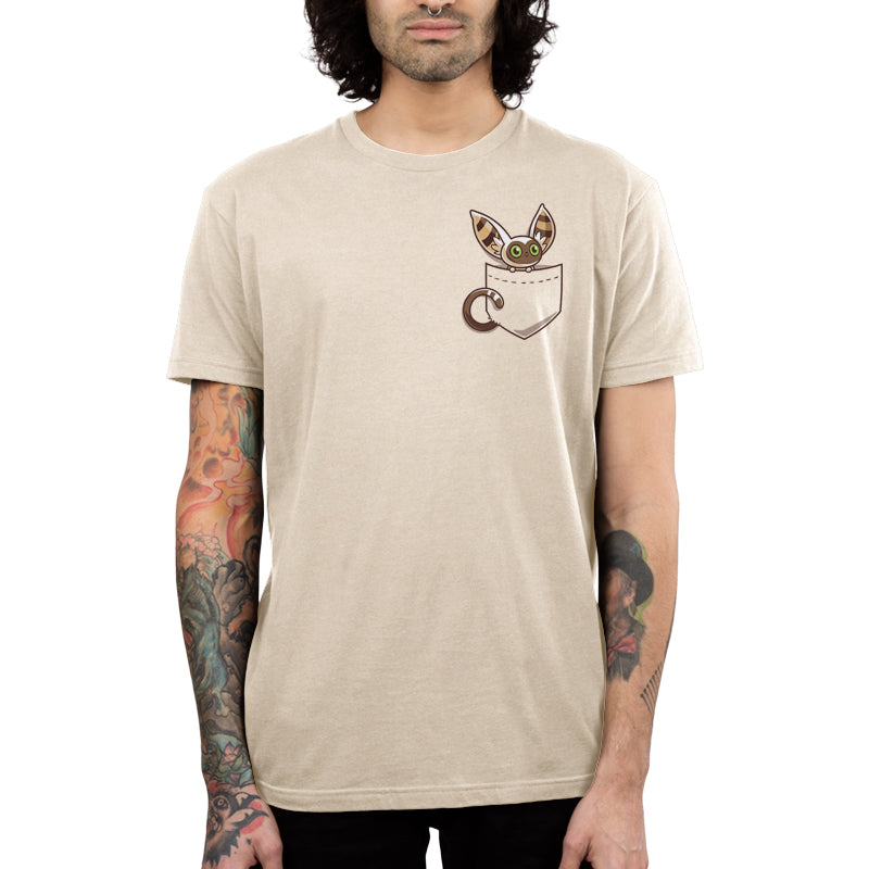 Premium Cotton T-shirt_TeeTurtle natural heather Pocket Momo apparel featuring Momo from Avatar: The Last Airbender peeking out of a pocket on the chest area.
