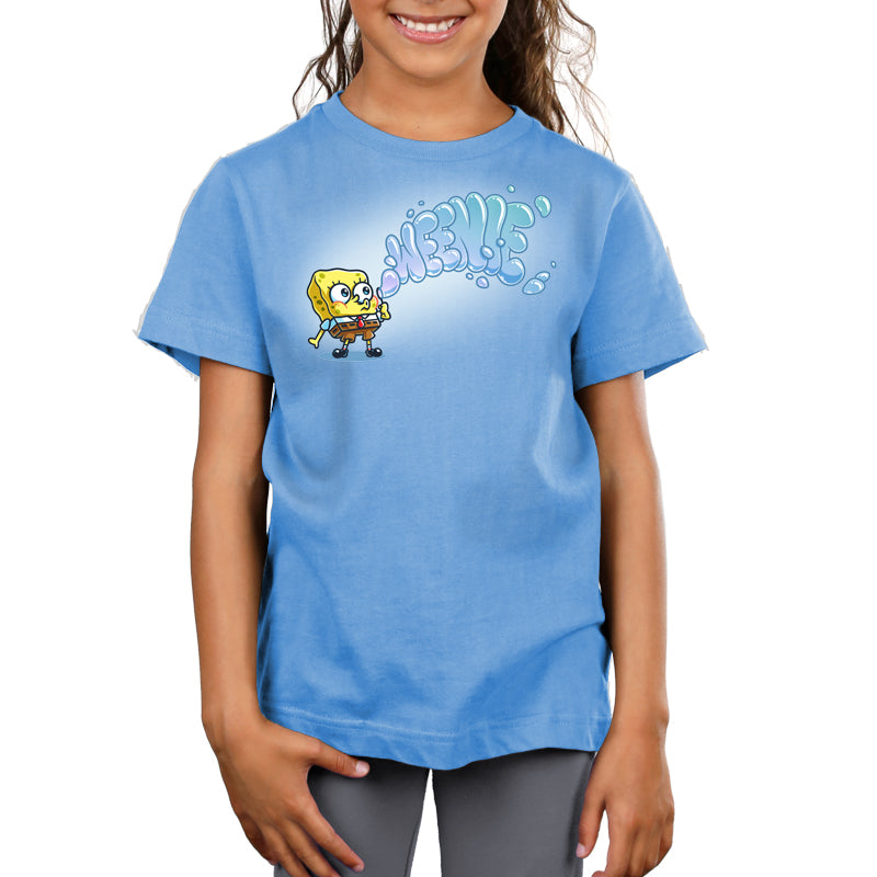 Premium Cotton T-shirt_TeeTurtle light blue Weenie apparel featuring SpongeBob SquarePants blowing bubbles that spell out, “Weenie“.