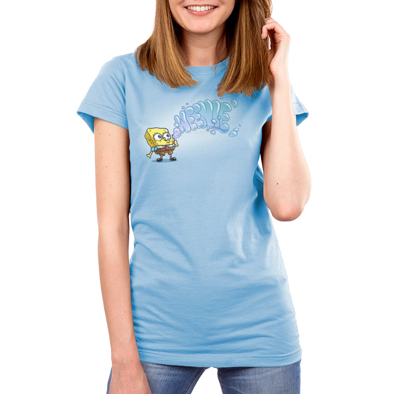 Premium Cotton T-shirt_TeeTurtle light blue Weenie apparel featuring SpongeBob SquarePants blowing bubbles that spell out, “Weenie“.