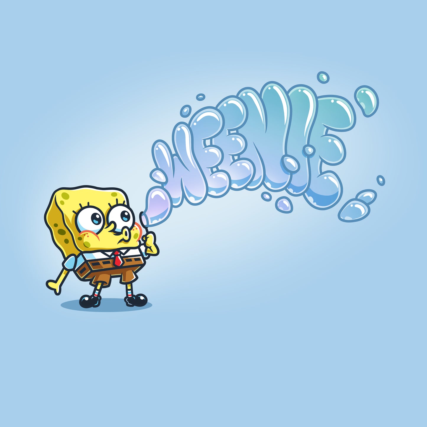 Premium Cotton T-shirt_TeeTurtle light blue Weenie apparel featuring SpongeBob SquarePants blowing bubbles that spell out, “Weenie“.