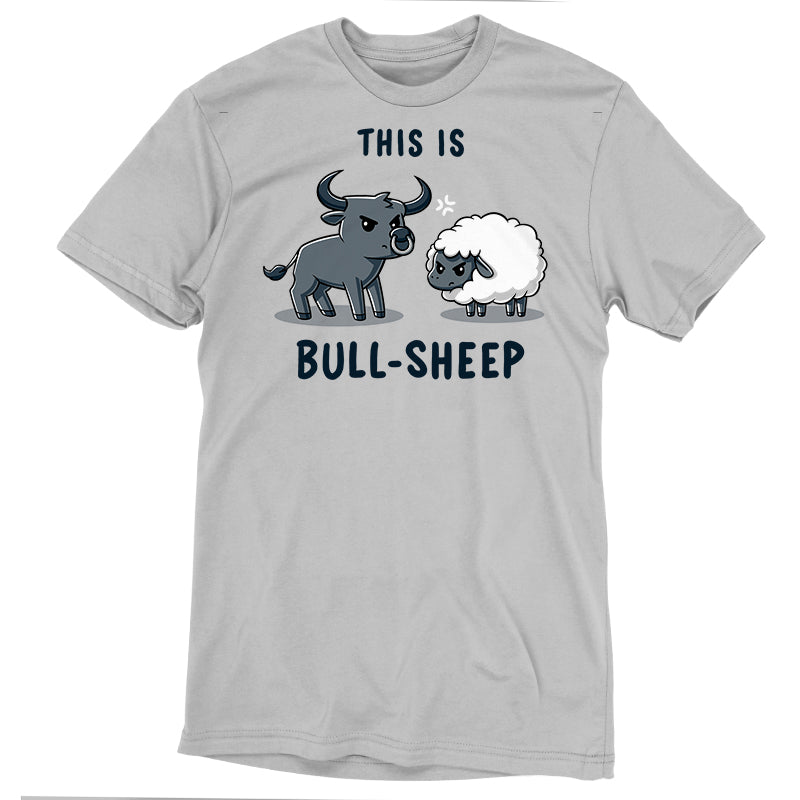 Premium Cotton T-shirt_TeeTurtle This Is Bull-Sheep silver gray t-shirt featuring a cartoon image with a bull and a sheep standing next to each other, both frowning. Text above reads "This is" and below reads "Bull-Sheep." 